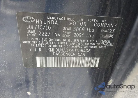 2010 Hyundai Elantra Gls z USA, uszkodzony, nr VIN KMHDU4ADXAU156406